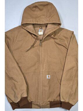 Carhartt J131 BRN Full Zip Lined Hooded Canvas Outdoor Work Coat Jacket Men 2XL